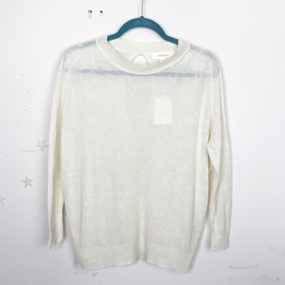 INHABIT cream linen crew neck light weight sweater